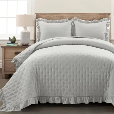 Hivvago Light Weight Grey Ruffle Reversible Oversized 3 Piece Quilt Set