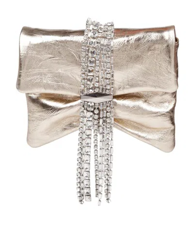 Jimmy Choo Clutch Bag In Metallic Leather With A Vintage Effect In Neutral