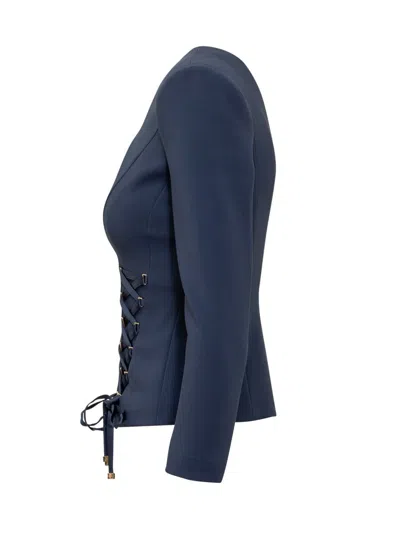Elisabetta Franchi Lace-up Zip-front Jacket In Blue