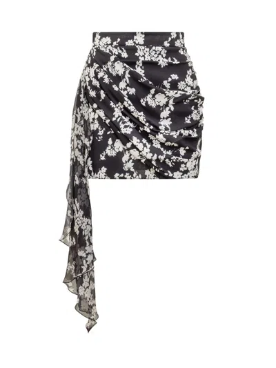 Elisabetta Franchi Floral-print Draped Mini Skirt In Black
