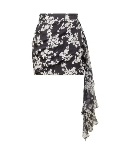 Elisabetta Franchi Floral-print Draped Mini Skirt In Black