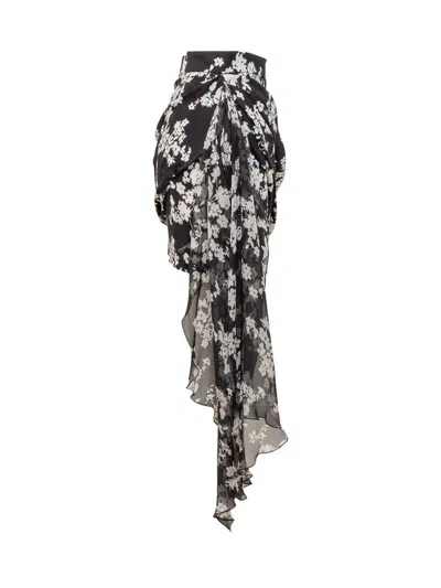 Elisabetta Franchi Floral-print Draped Mini Skirt In Black