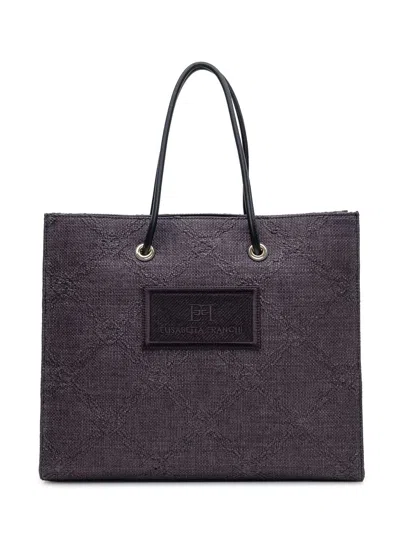 Elisabetta Franchi Large Tote In Jacquard Raffia