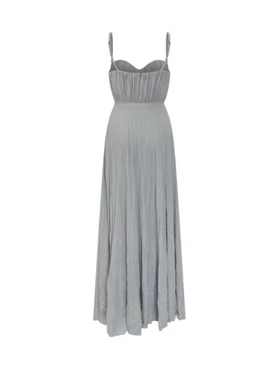 Elisabetta Franchi Pleated Dress Floral Embellishments In Blue