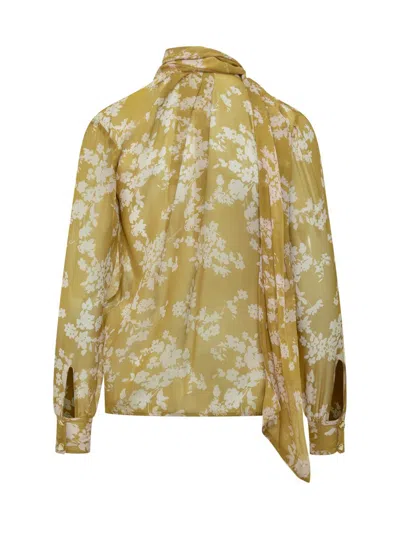 Elisabetta Franchi Printed Silk Voile Blouse In Yellow