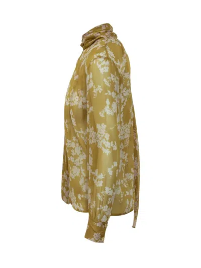 Elisabetta Franchi Printed Silk Voile Blouse In Yellow