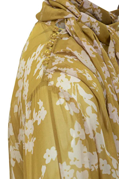 Elisabetta Franchi Printed Silk Voile Blouse In Yellow