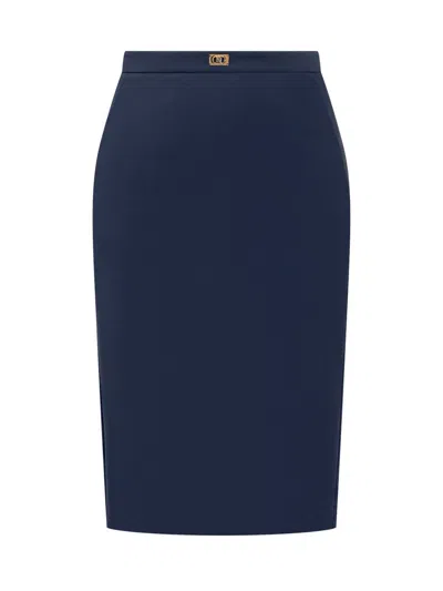 Elisabetta Franchi Logo-plaque Pencil Midi Skirt In Blue