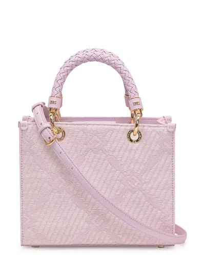 Elisabetta Franchi Tote Bag In Raffia And Fabric