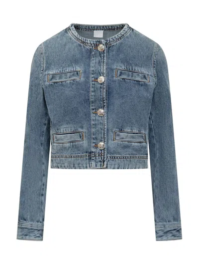 Pinko Blue Cropped Jacket With Patch Pockets On The Front In Blue
