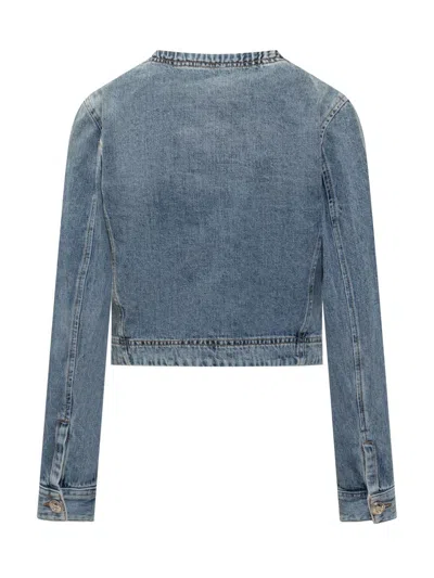 Pinko Blue Cropped Jacket With Patch Pockets On The Front In Blue