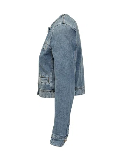 Pinko Blue Cropped Jacket With Patch Pockets On The Front In Blue