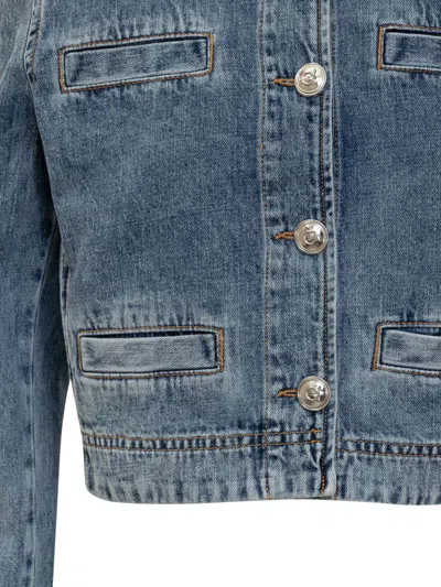 Pinko Blue Cropped Jacket With Patch Pockets On The Front In Blue