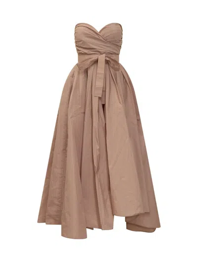 Pinko Crossed Neckline Taffeta Dress In Brown