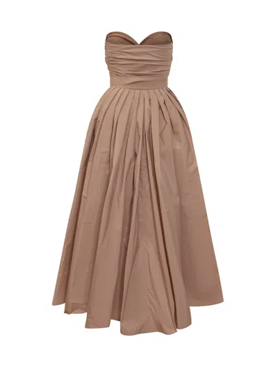 Pinko Crossed Neckline Taffeta Dress In Brown