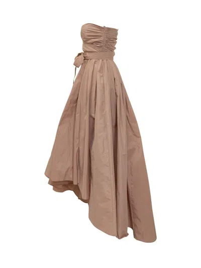 Pinko Crossed Neckline Taffeta Dress In Brown