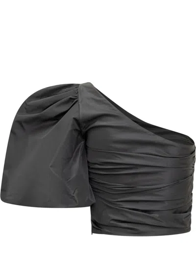 Pinko Draped One-shoulder Top Ruched Detailing In Black