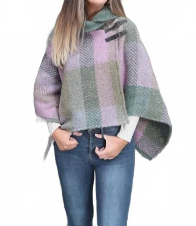 Branigan Weavers Shawl Collar Poncho In Loden Green & Lilac & Beige