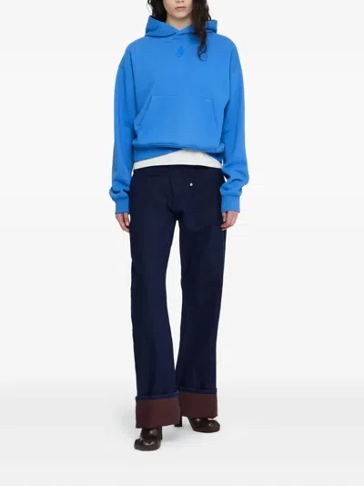 Jw Anderson Anchor Logo Embroidered Crop Hoodie In Blue