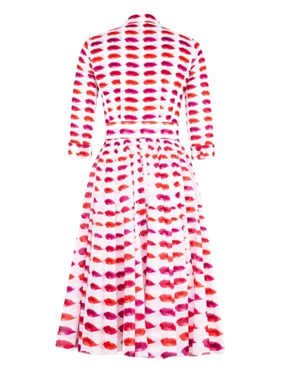 Samantha Sung Aster Lips-print Midi Dress In Red
