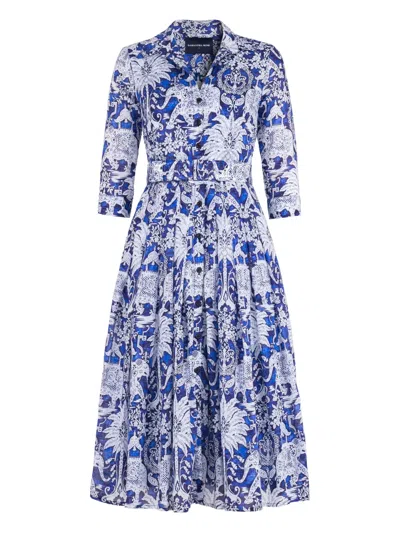 Samantha Sung Audrey Elephant-print Pleated Midi Dress In Blue