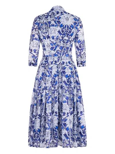 Samantha Sung Audrey Elephant-print Pleated Midi Dress In Blue