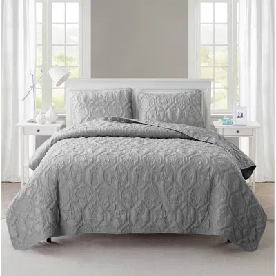 Hivvago Coastal Beach Embossed Starfish Seashell Seahorse Grey 3-piece Quilt Set In Brown
