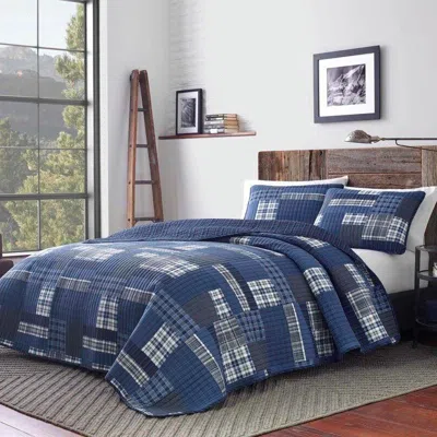 Hivvago King Size 100-percent Cotton Reversible 3 Piece Blue Patchwork Quilt Set In Blue
