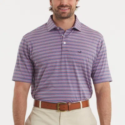 Southern Marsh Maybourne Featherlight Short Sleeve Stripe Polo In Crimson & Slate In Purple