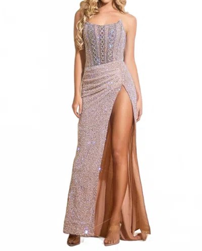 Portia And Scarlett Beaded Corset Gown In Nude In Pink