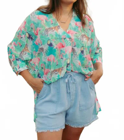 Sincerely Ours Flamingo Jungle Top In Teal In Blue