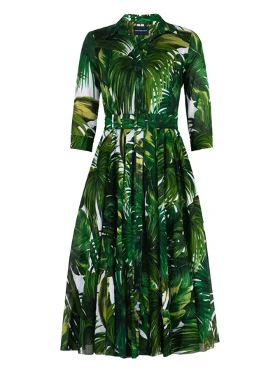 Samantha Sung Aster Palm Tree-print Midi Dress In Green