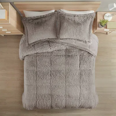 Hivvago Full/queen Grey Soft Sherpa Faux Fur 3-piece Comforter Set With Pillow Shams In Gray