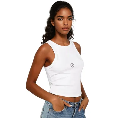 Akalia Tina Micro Rib Racer Tank Top In Solid White Blend In White