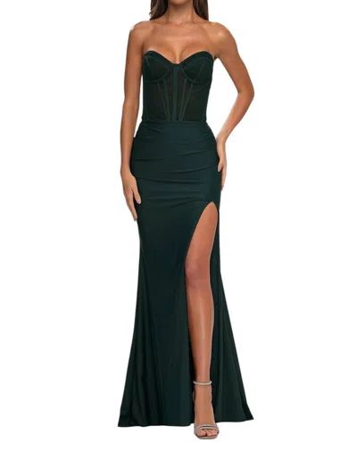 La Femme Long Jersey Corset Top Prom Dress In Dark Emerald