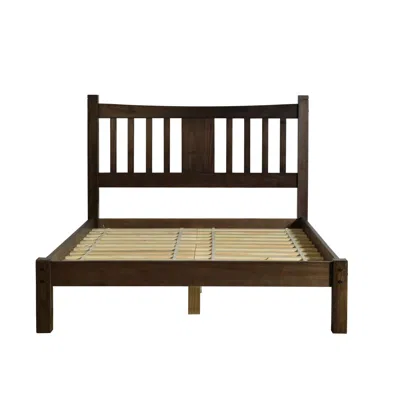 Hivvago Farmhouse Style Solid Wood Platform Bed With Headboard In Espresso In Brown