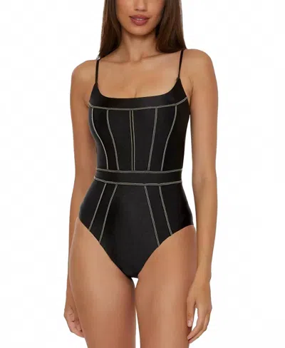 Becca Color Sheen Corset Seamed One Piece Swimsuit In Black In Black