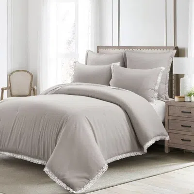 Hivvago French Country Grey 5-piece Lightweight Comforter Set With Lace Trim
