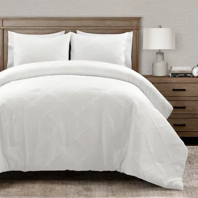 Hivvago White Diamond Jacquard 3 Pcs Comforter Set In White