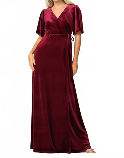 Eva Oslo Flutter Half Sleeve Velvet Wrap Gown Dress In Burgundy