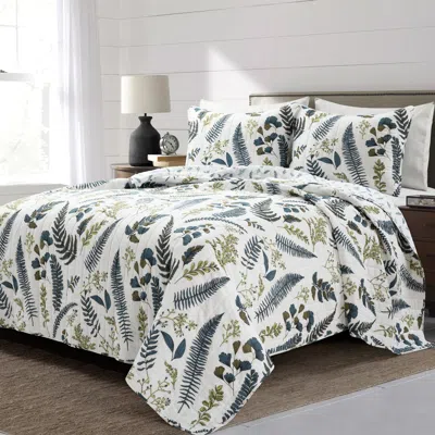 Hivvago Reversible Cotton Lightweight Floral Fern Leaves 3 Piece Quilt Set In White