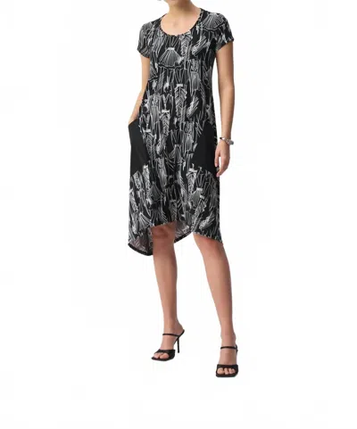 Joseph Ribkoff Sketch Print Short Sleeve Dress In Black/vanilla In Multi