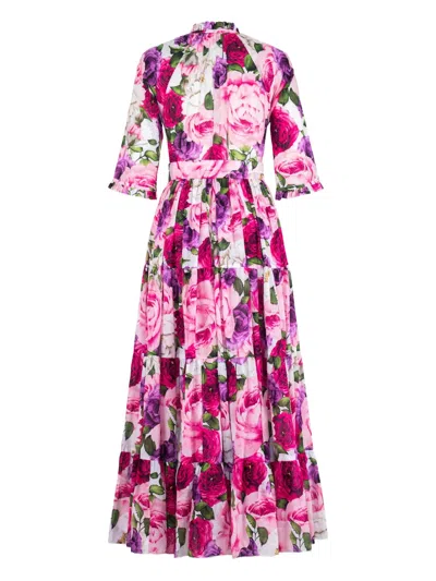 Samantha Sung Eva Rose-print Tiered Midi Dress In Pink