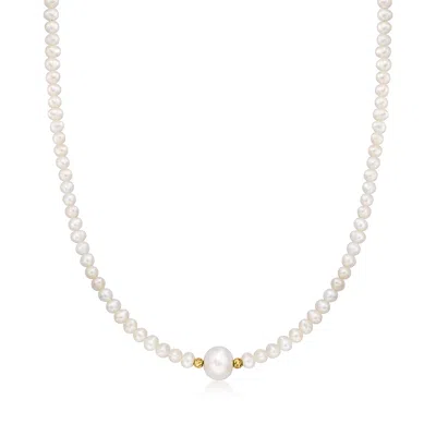 Ross-simons 3.5-4.5mm Cultured Pearl Necklace With 8.5-9mm Centerpiece And 18kt Gold Over Sterling