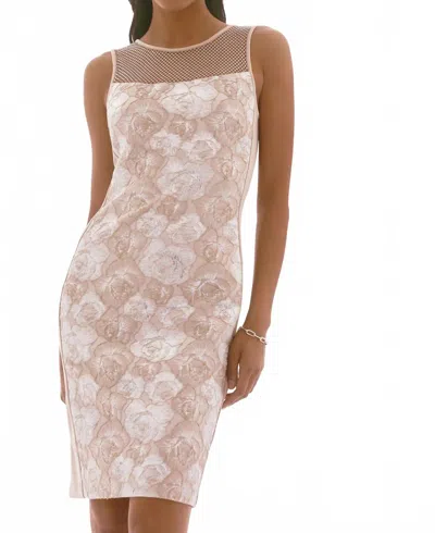 Joseph Ribkoff Floral Embellished Net Yoke Midi Dress In Beige/silver In Neutral