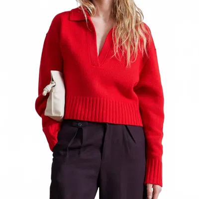 Apiece Apart Split Neck Henley Sweater In Chili