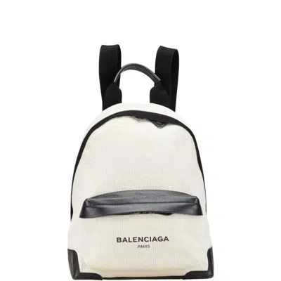 Pre-owned Balenciaga Black White Canvas Leather Backpack ()