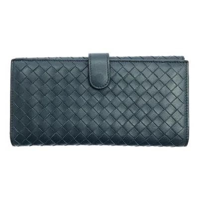 Pre-owned Bottega Veneta Navy Intrecciato Long Wallet (bi-fold) ()