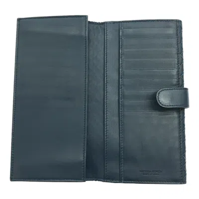 Pre-owned Bottega Veneta Navy Intrecciato Long Wallet (bi-fold) ()