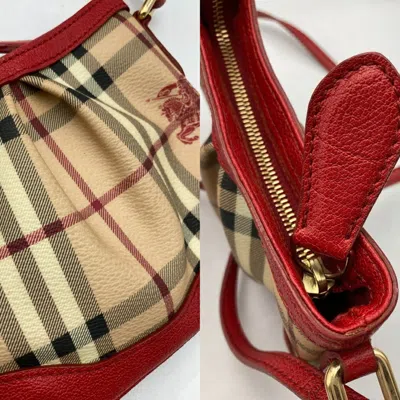 Pre-owned Burberry Beige Red Color Pvc Leather Shoulder Bag ()